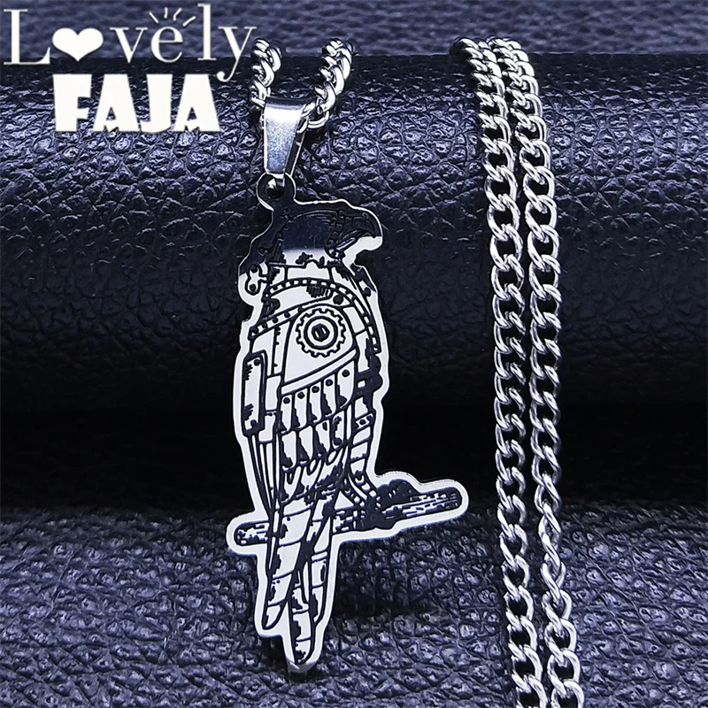 

Eagle Steampunk Gears Stainless Steel Necklace Punk Gothic Silver Color Chain Necklaces Women Jewelry gargantilla mujer N3741S03