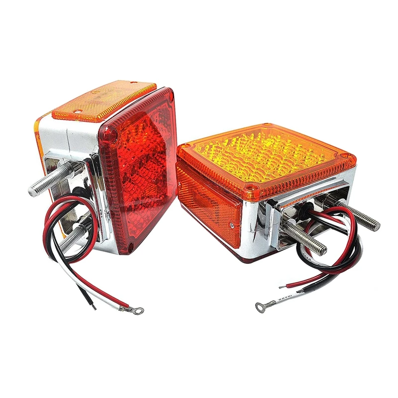

39 LED Square Pedestal Stud Mount Fender Face Stop Turn Signal Tail Lights Lamps For Truck Trailer