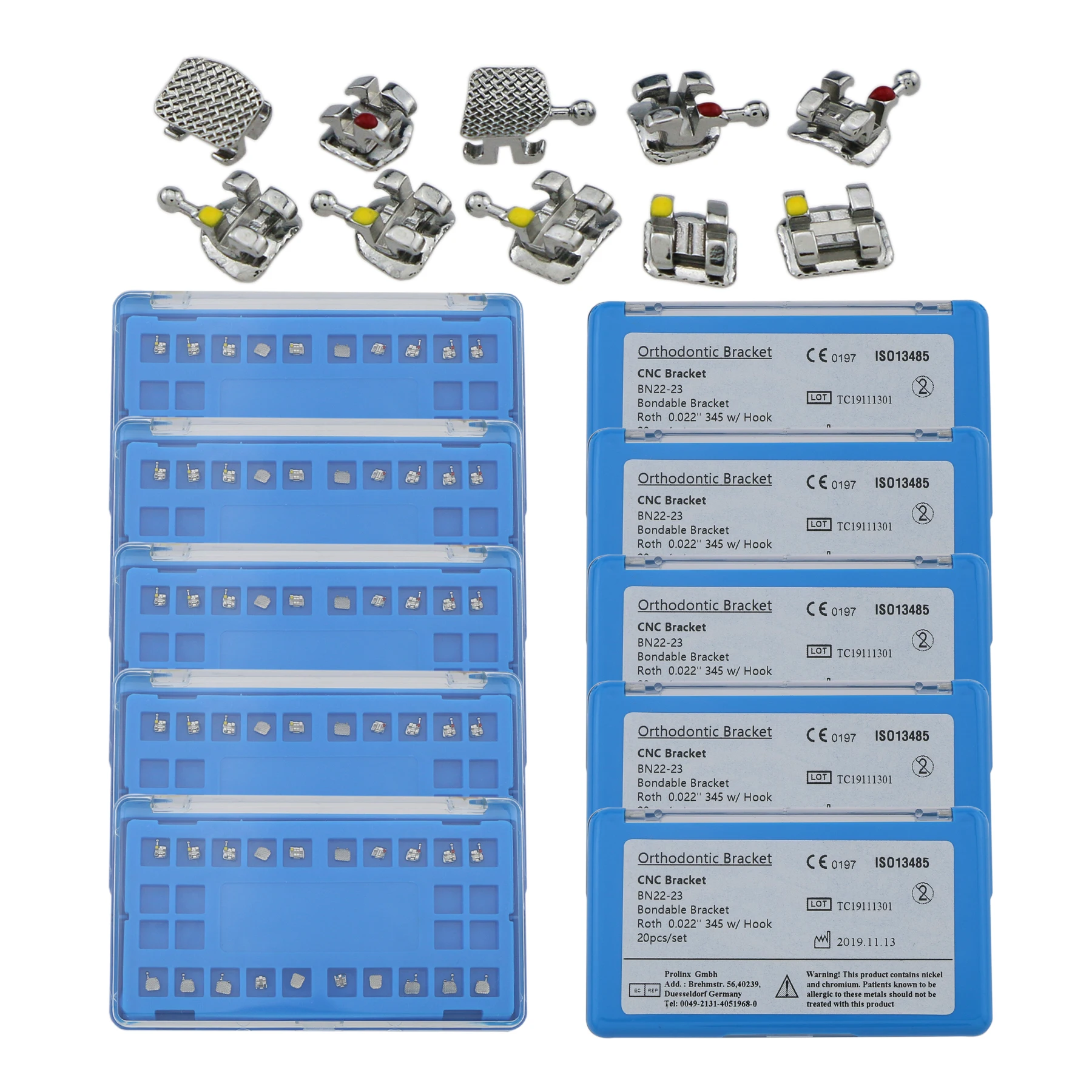 

10Sets CNC Dental Orthodontic Mini Metal Bracket Braces Roth Brackets 0.022 Slots 345 Hooks 20Pcs/Set