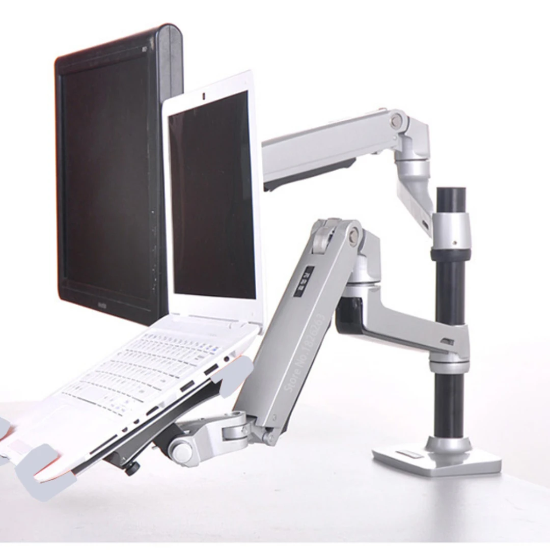 

Desktop Full Motion 17-32inch Monitor Holder Mount +10-17inch Laptop Support Mechanical Spring Dual Arm Max.Loading 10kgs Each