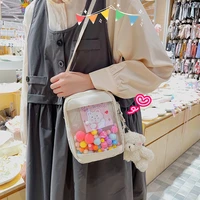 women cute funny personality mobile phone bag girl student transparent small shoulder bag canvas messenger bag female