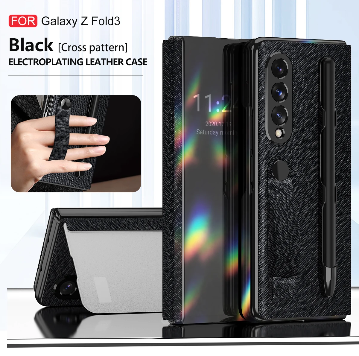 

Luxury Cross Pattern Leather Stand Cases with S Pen Slot for Samsung Galaxy Z Fold 3 5G Plating Mirror Magnetic Full Cover