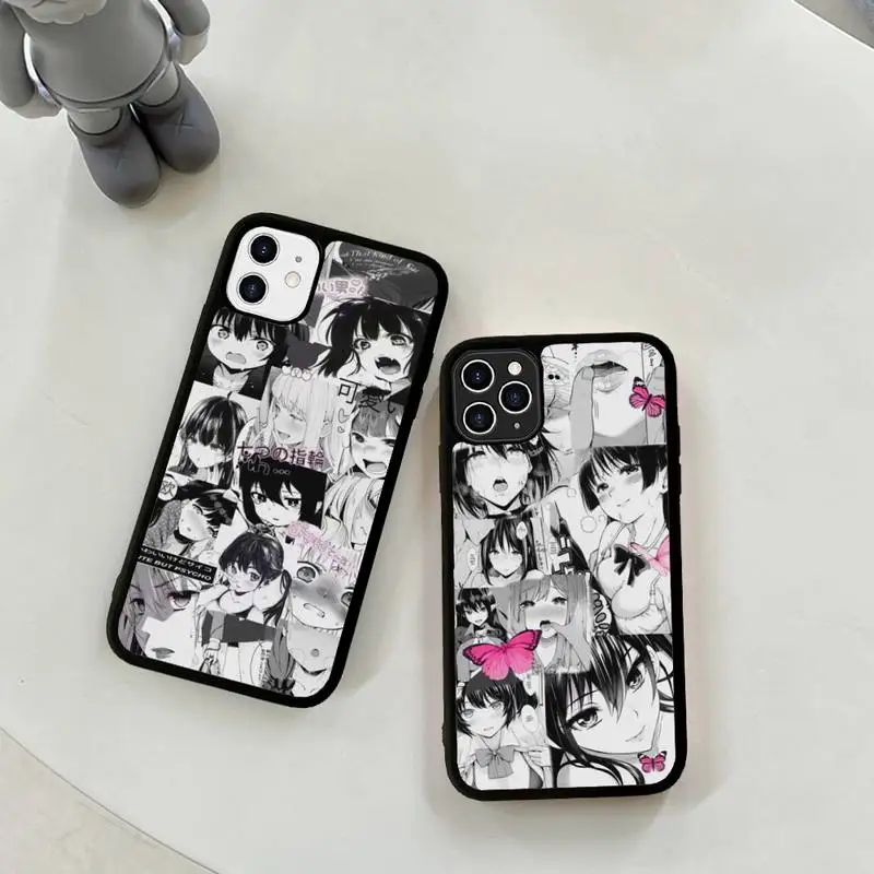 

Black White Pink Anime Girl Phone Case Silicone PC+TPU Case for iPhone 11 12 13 Pro Max 8 7 6 Plus X SE XR Hard Fundas