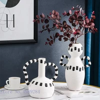 ceramic vase alien black and white stripes abstract handle art ceramic crafts flower vase flower arrangement decorations