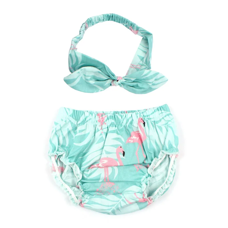 

Flamingo Baby Bloomers Baby Girl Summer Outfit Toddler Diapers panties and headband set Newborn Bloomers Summer Shorts Baby Ropa