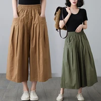 casual wide leg pants womens summer loose straight pants high waist all match thin overalls large size fat mm cropped pants