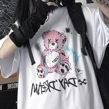 Kawaii Women T-shirt Oversized Y2k Streetwear Tops Little Bear Printing Goth Female T-shirt Unisex Short Sleeve Anime T-shirt