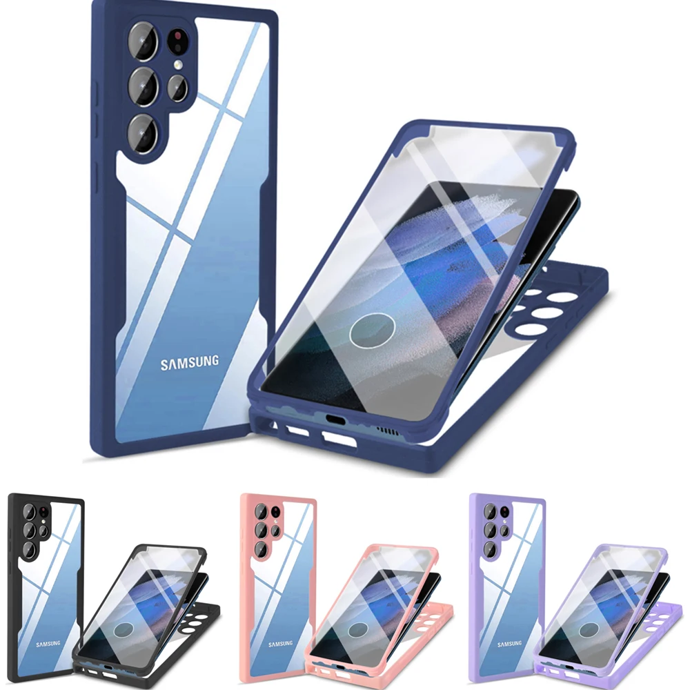 

Full Enclosure Shell with Screen Protection Case for Samsung Galaxy A02S S22 S21Ultra A12 A13 A51 A72 Transparent 360 Anti-fall