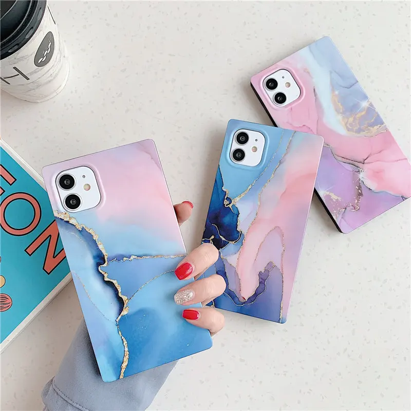 

Square Marble Phone Case For iPhone 12 11 13 Pro Max XR XS Max 7 8 Plus X SE 2020 Soft IMD Shockproof Cover For iPhone 11Pro