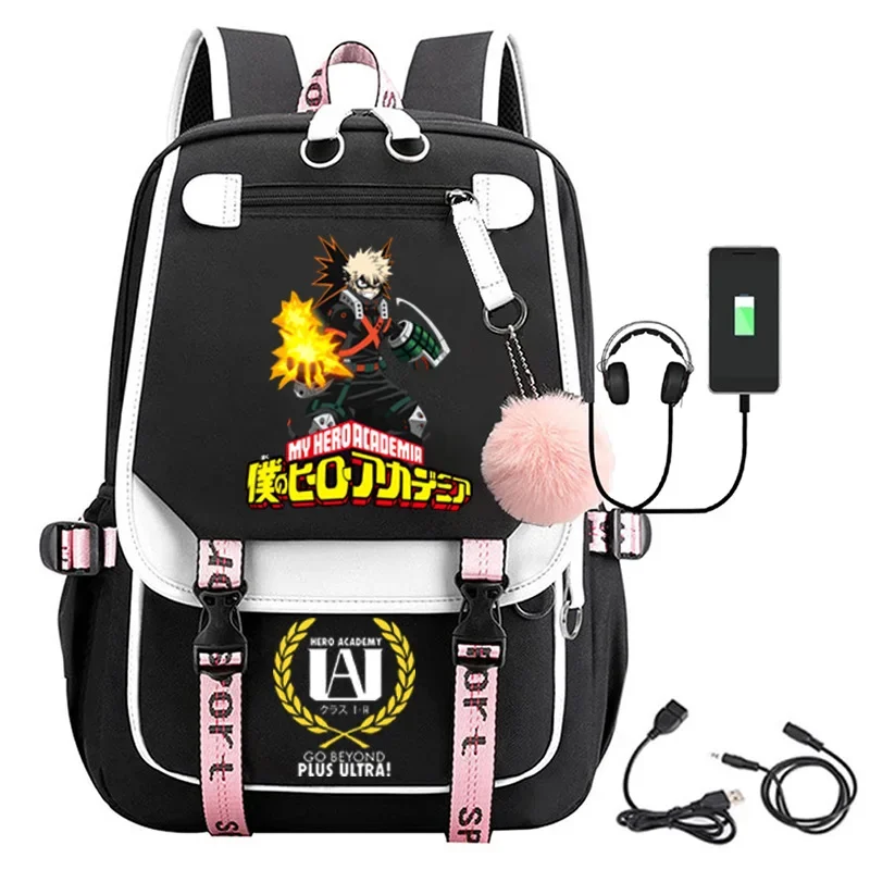 My Hero Academia Bakugou аниме USB-порт рюкзак нейлоновая школьная книга студенческие