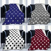 Star Flannel Throw Blanket Blue and White Colour Air Conditioning Blanket for All Seasons Couch Sofa Living Room King Queen Size