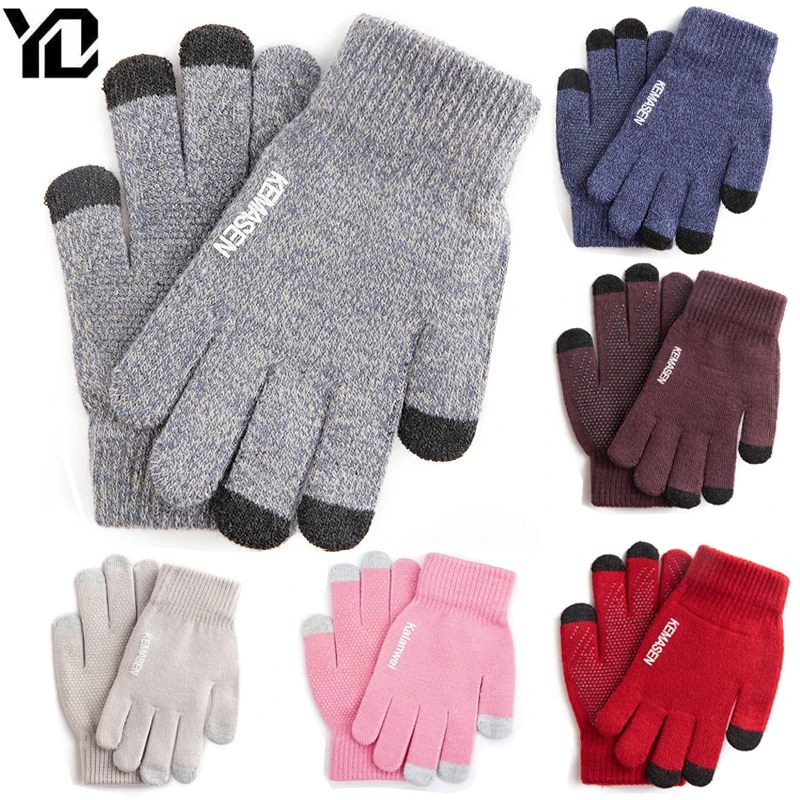 Men Women Winter Knitted Gloves High Quality Touchscreen Full Finger Warm Gloves Outdoor Sport Cycling Running Skiing Gloves 