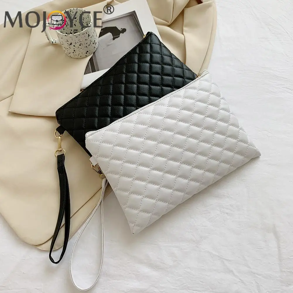 

Casual All-match Diamond Lattice Pattern Embroidery Thread Envelope Bags Women Portable PU Leather Solid Color Clutch Handbags