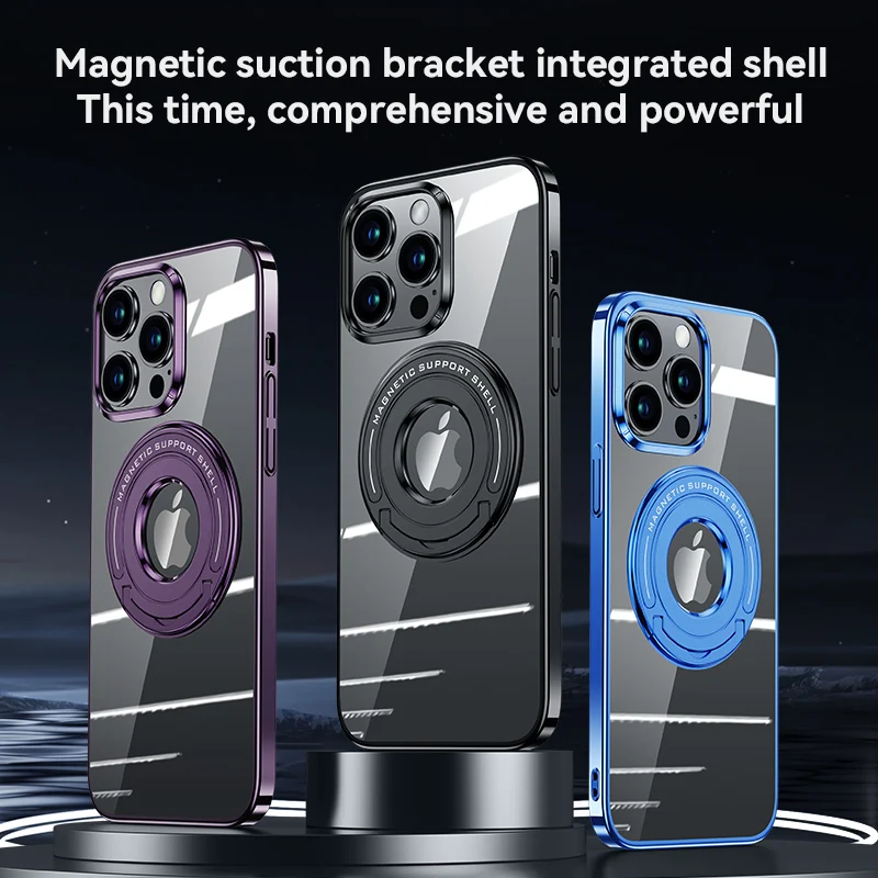 

Luxury plating Tie rod bracket Magnetic Phone Case For iPhone 14 13 12 Pro Max Plus transparent Shockproof Matte Back Cover Logo