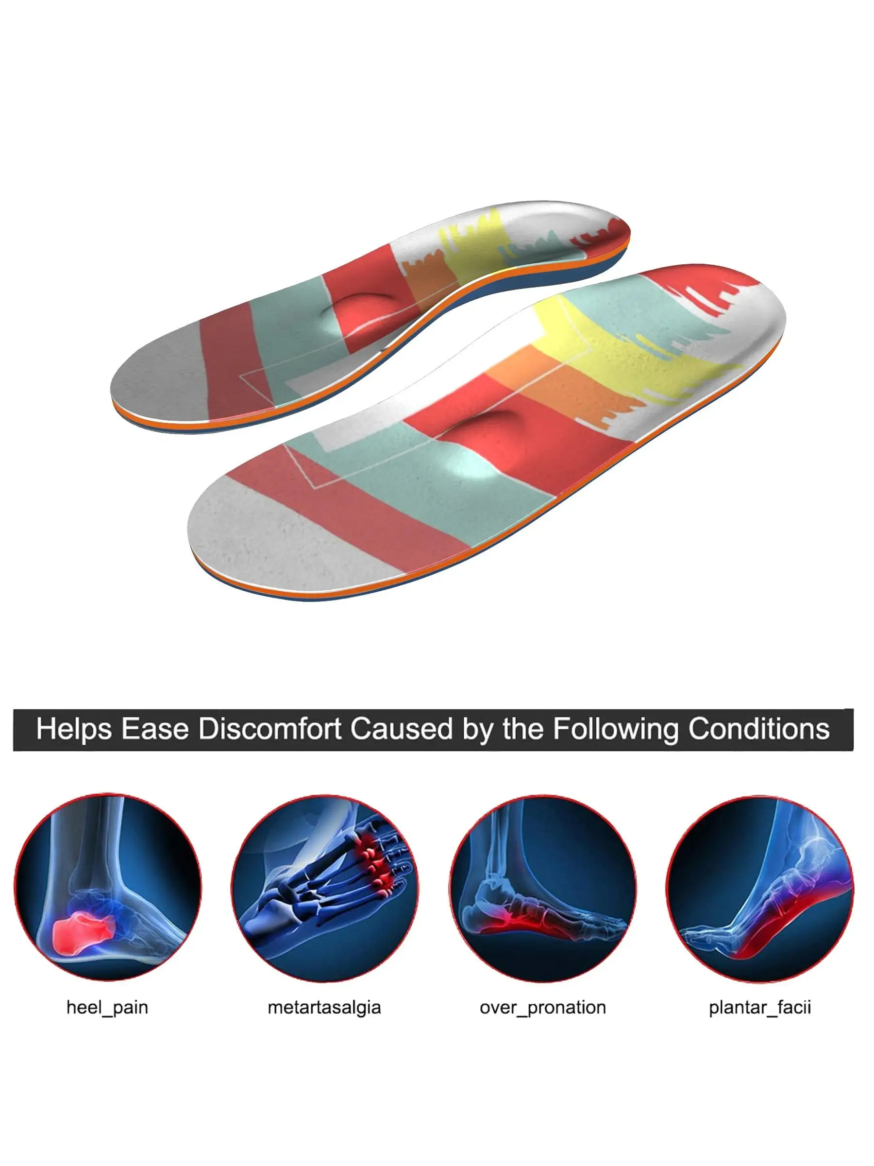 Color Flat foot high arch support orthopedic insole New men's and women's sports running insole plantar fasciitis foot pad