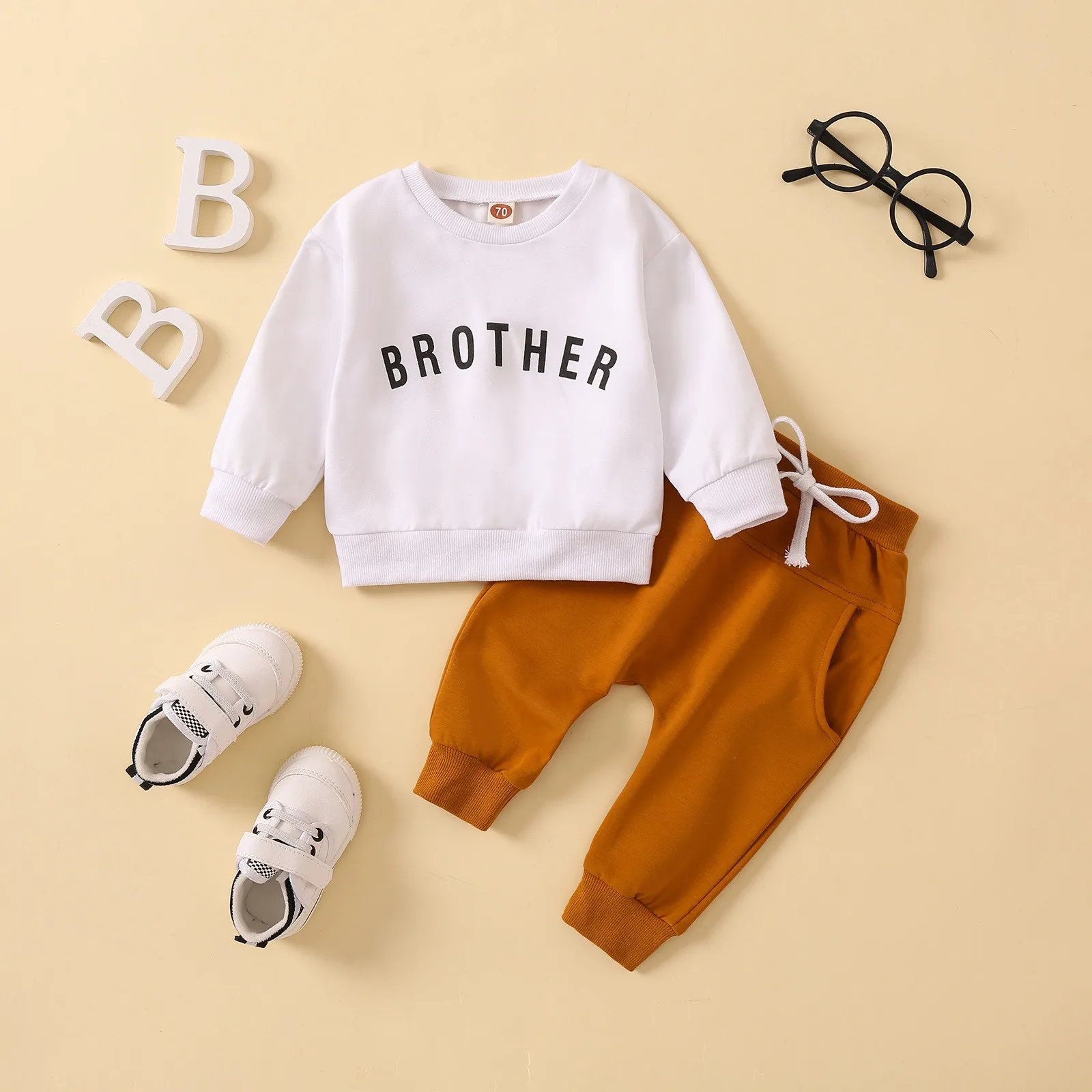 

Комплект из двух предметов для мальчиков, Толстовка и штаны с длинным рукавом и буквенным принтом, модная зимняя одежда