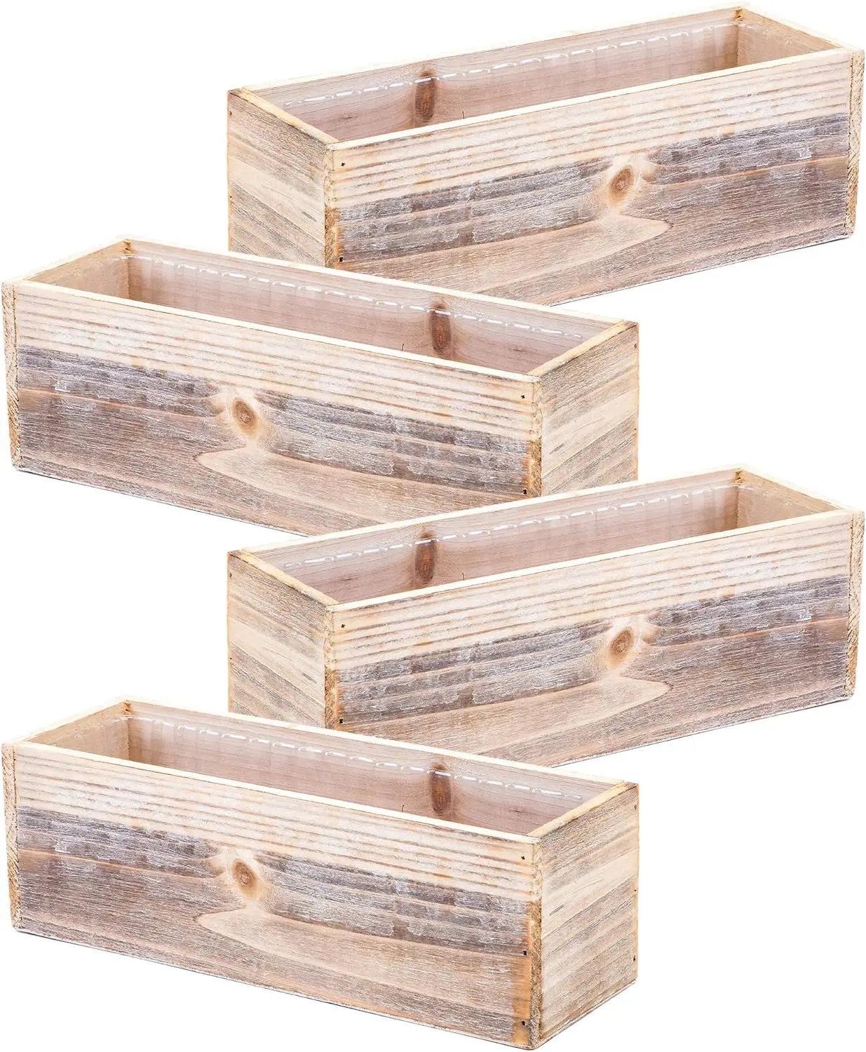 

Planter Box Set, Rustic Whitewash, Plastic Liner, 12x4 Inch Rectangular Flower , Natural Wood Decor, Country Style, Home and Wed
