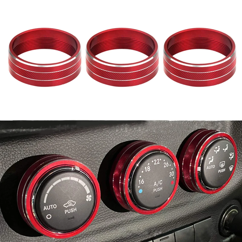 

3 шт., декоративная накладка на кнопку кондиционера для Jeep Wrangler JK 2011 2012 2013 2014 2015 2016 2017 красный