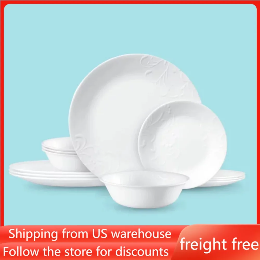 

Plates for Food White Dining Table Madeline Embossed Dinnerware Sets 12 Piece Tableware Free Shipping Dinner Set Set of Dishes