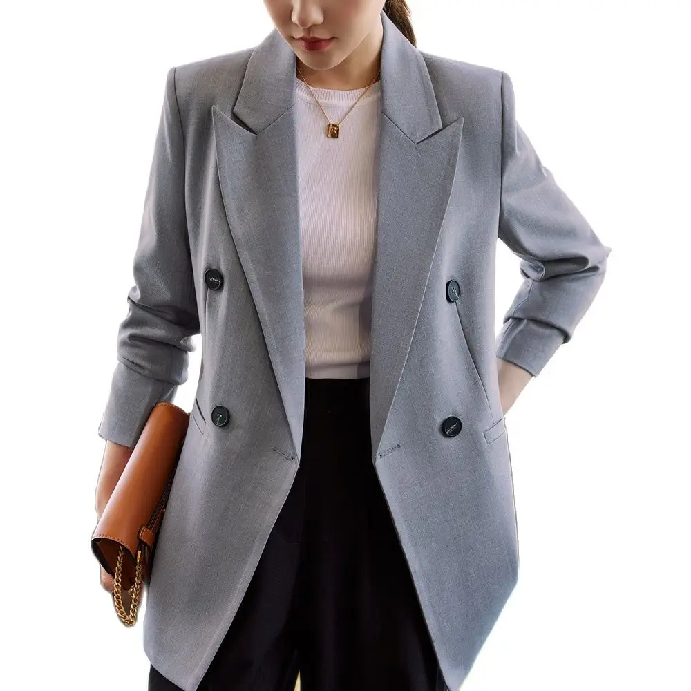 Korean Autumn Winter Women Coffee Gray Formal Blazer Office Ladies Female Long Sleeve Wide Loose Business Work Wear Jacket Coat