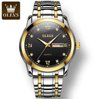 olevs 8691 fashion dual calendar high quality men wristwatch quartz stainless steel strap waterproof watch for men calendar