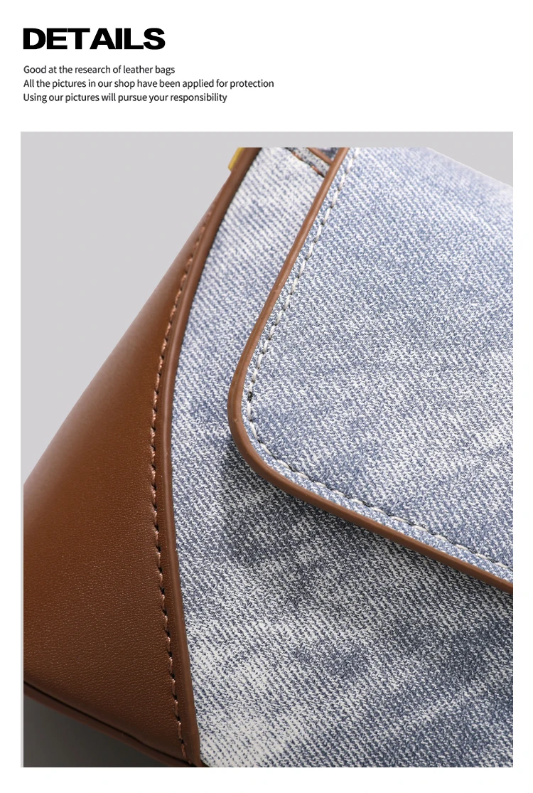 Elmsk 2022 Fashion Armpit Bag Women French Vintage Denim And Leather Patchwork Square Bag