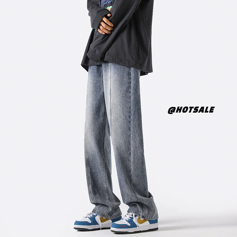 Brown Blue Black Baggy Jeans Men Fashion Retro Straight Jeans Men Japanese Streetwear Hip-hop Loose Denim Pants Mens Trousers