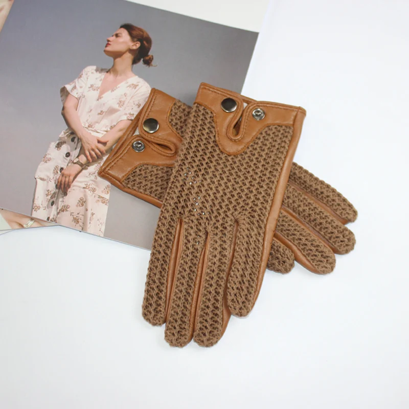Женские перчатки из овечьей кожи модные тонкие митенки без подкладки для