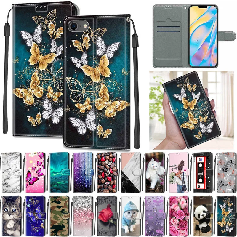 

Cartoon Butterfly iphon SE 2022 Case for Apple iPhone SE (2022) Etui iPhone SE 2020 Case Card Slot Wallet Leather Magnetic Cover