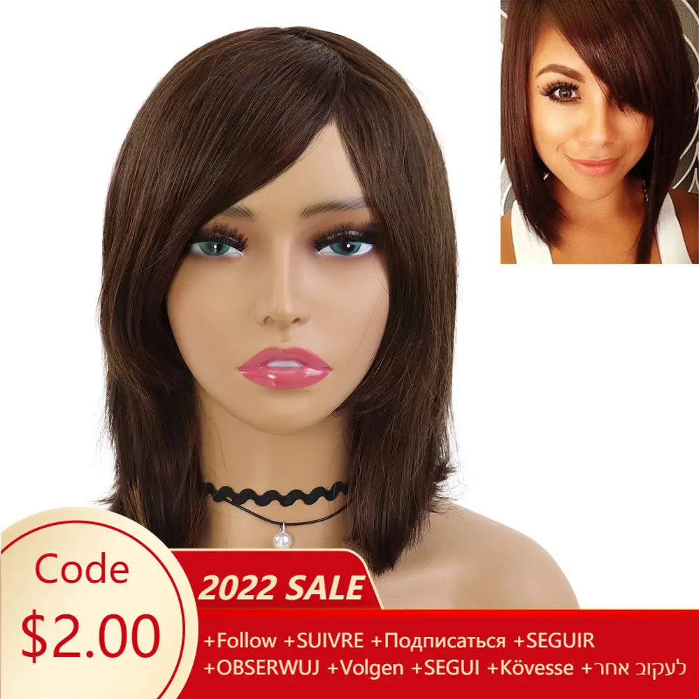 

GNIMEGIL Short Synthetic Wigs for Black Women Dark Brown Straight Hair Wig with Bangs Female Cosplay Costume Party Daily Use Wig