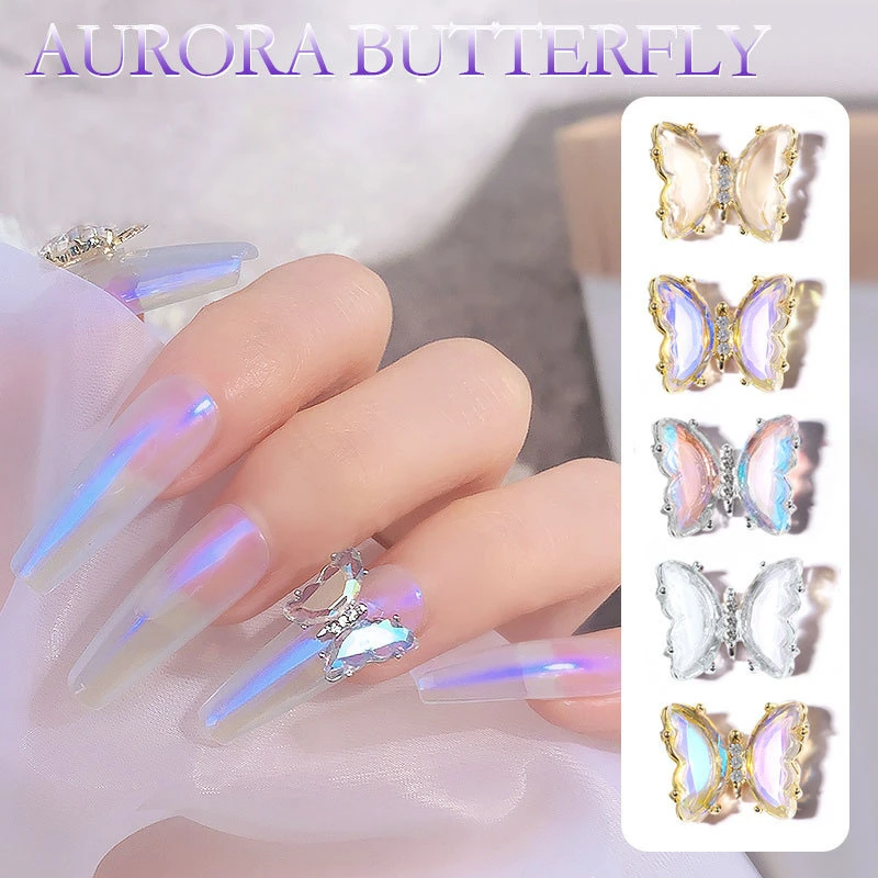 

3PCS Crystal Butterfly Nail Art Decorations Aurora Holographic 3D Butterflies Rhinestones Jewelry DIY Manicure Accessories
