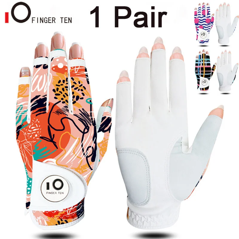 1 Pair Half Finger Golf Gloves Women Both Hands with Ball Marker Nail Colors Fit Size S M L XL Drop Shipping