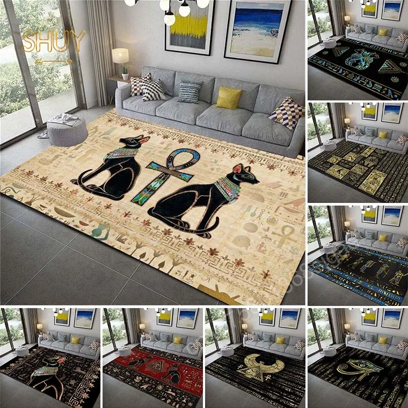 

Ancient Egypt Carpet for Living Room Bedroom Floor Mat God Egyptian Cat Anubis Anti-slip Foot Mats Home Entrance Area Decor Rug