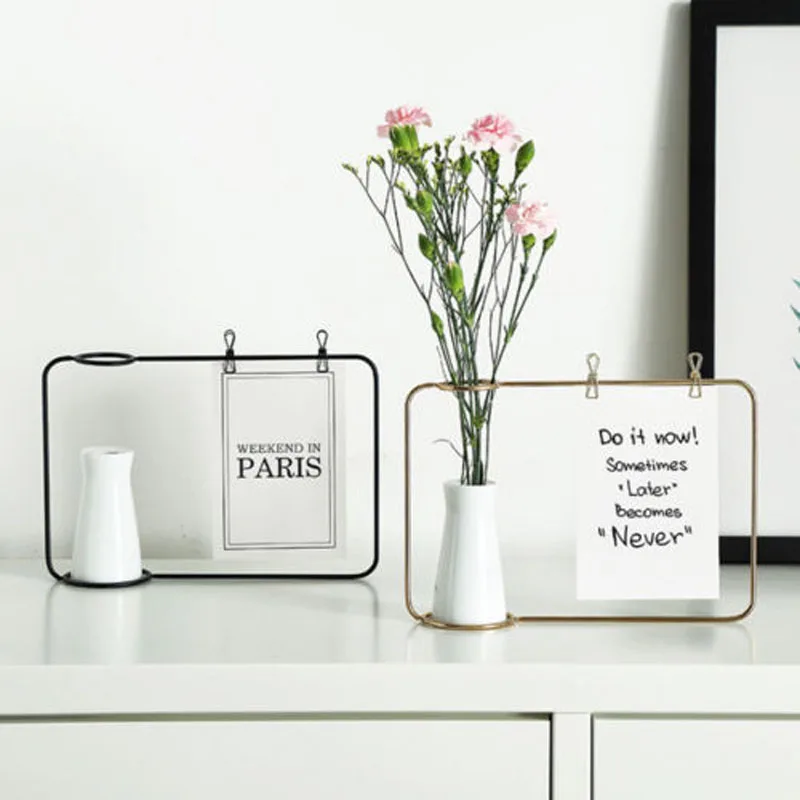 

Brand New Style Creative Iron Line Flower Pot Plant Vase Stand Postcard Clip Holder Home Decor