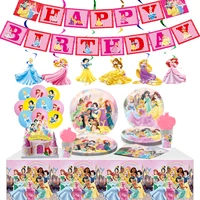 disney princess girl birthday party decoration cinderella belle cartoon plate cup napkin tablecloth baby shower childrens gifts
