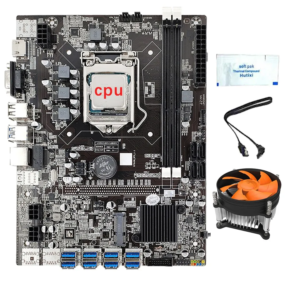 

8 Cards B75 Mining Motherboard+CPU+Fan+Thermal Grease+SATA Cable 12 USB3.0 to PCIE 1X GPU Slot LGA1155 DDR3 RAM SATA3.0
