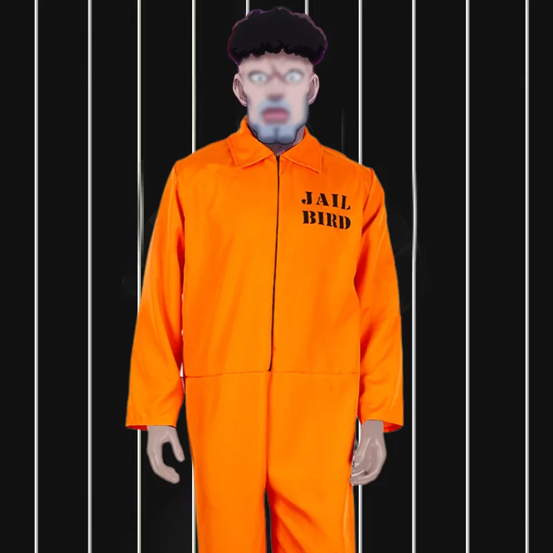 

Men Prisoner Jumpsuit Halloween Costume for Adult Inmate Jailbird Criminal Carnival Party Woman Fancy Dress Up Cosplay Bodysuit