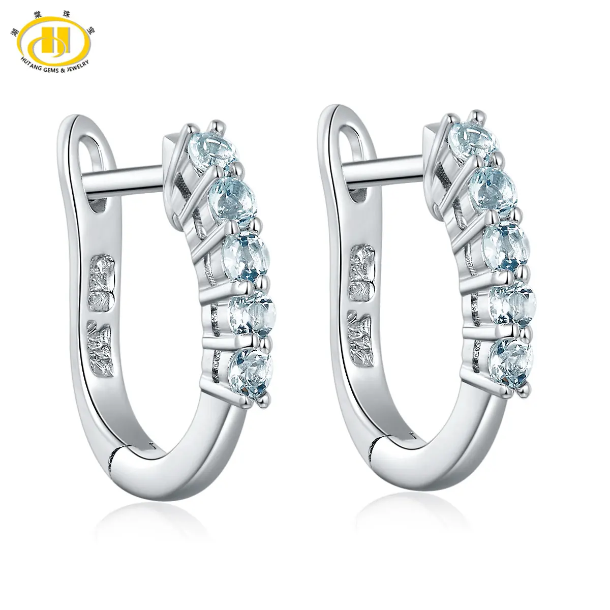 

Natural Aquamarine 925 Sterling Silver Hoop Earrings 0.3 Carats Genuine Gemstone Valentine Day Gift Classic Style Fine Jewelrys