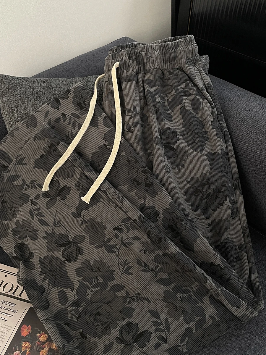 Американские винтажные вельветовые повседневные брюки с полным принтом мужские