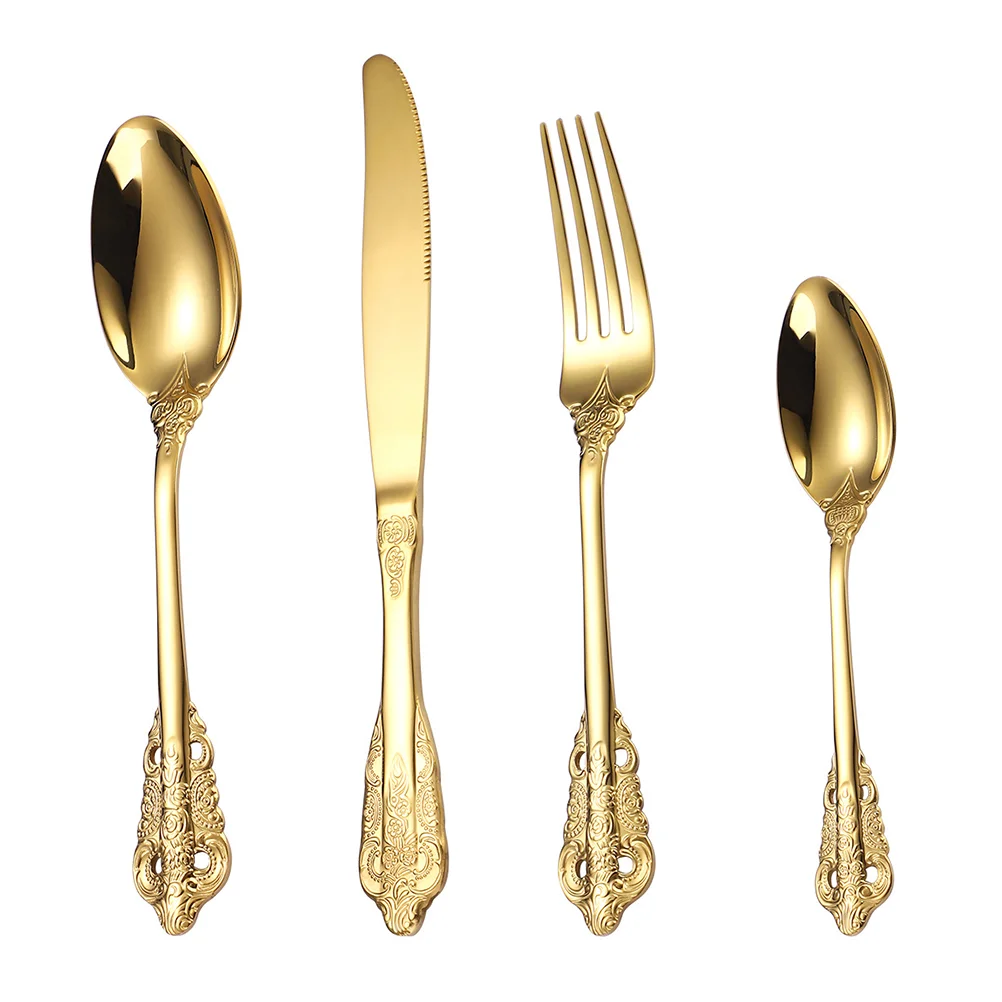 

1 Set Vintage Gold Cutlery Set Western Tableware Set Wedding Silverware Set Reusable Flatware Kit Gold Party Spoons