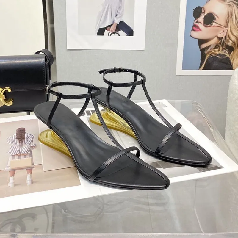 

European and American 2022 spring and summer new pointed slope heel sandals women's high heels leather Roman women's shoes trend