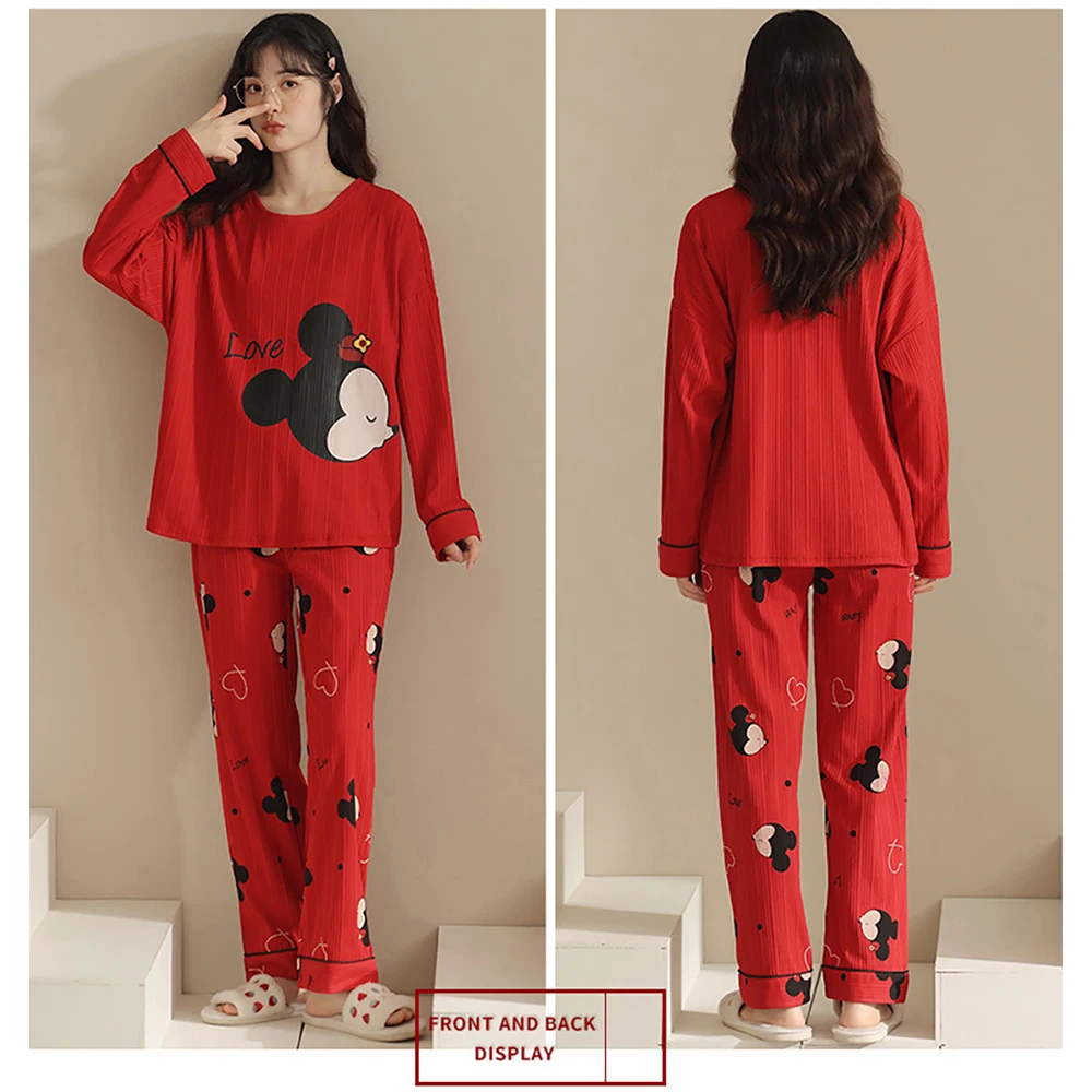 Spring Autumn Cotton Pajamas Sets for Women Couple Cute Cartoon Red Wedding Sleepwear for Sleeping Casual Fashion Pijama Pyjamas