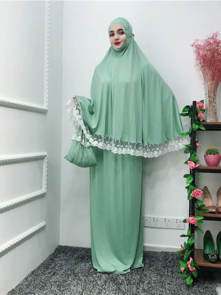 Two Piece Set Prayer Garment Dress Muslim Women Abaya Jilbab Hijab Long Khimar Musulman Ramadan Skirt Sets Islamic Clothes Niqab