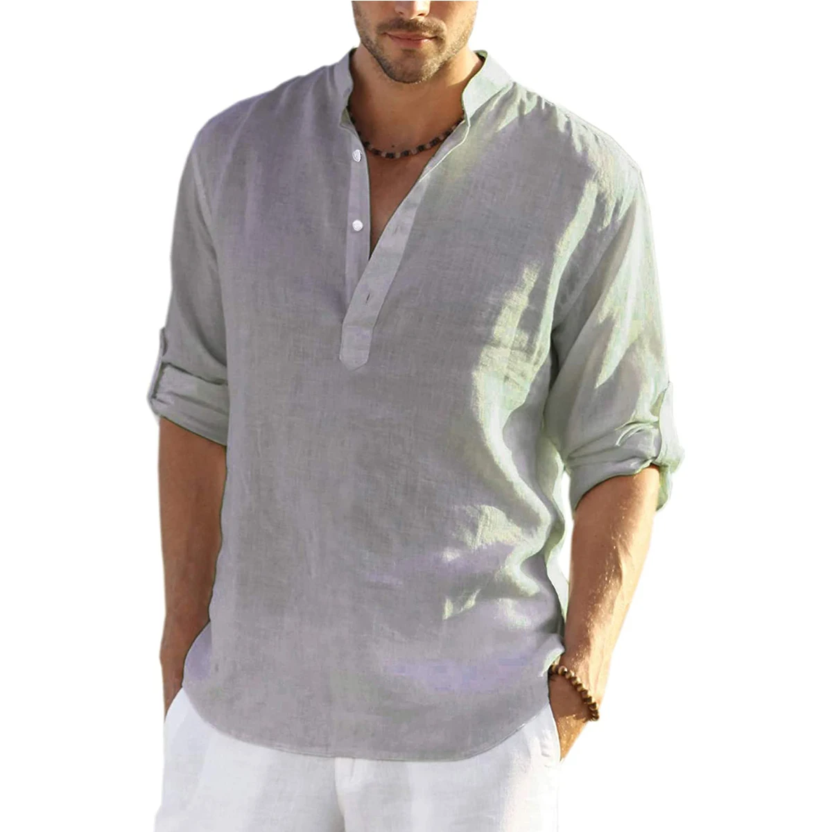 Men's Casual Long Sleeve Linen Shirts Fashion Autumn Spring Cotton Linen Blouse Shirts Handsome Men Shirt