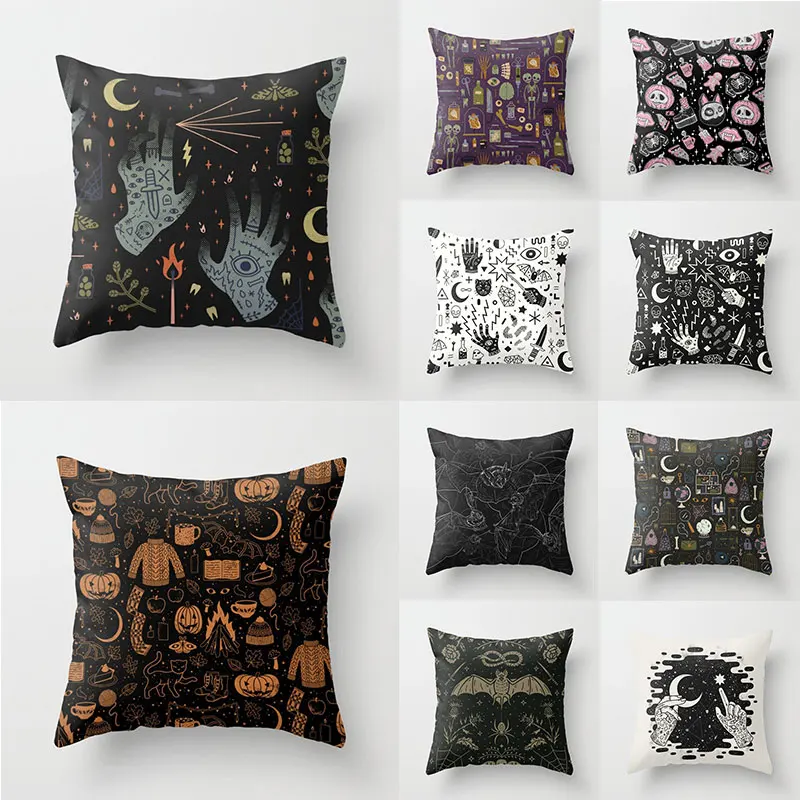 

Halloween Cushion Cover Frightening Skull Decor Pillows Cover Bat pumpkin Pillowslip 45*45cm Pillow Case Car Decor Home Supplies