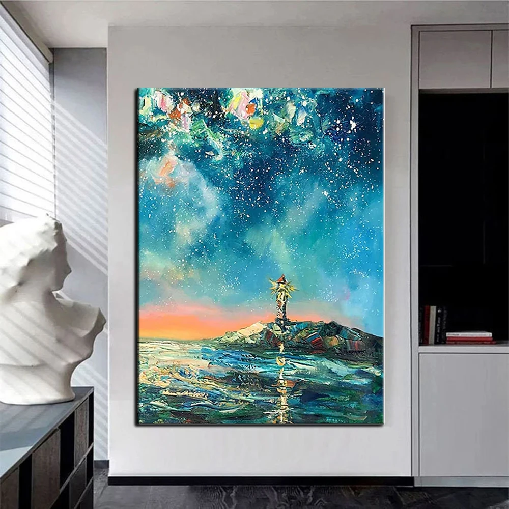 

Handmade The Stars the lighthouse Oil Paintings On Canvas Wall Art Decoration Modern Abstract Picture Decorative Painting