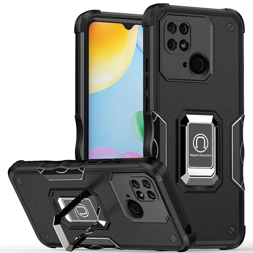 

Металлический чехол с магнитным кронштейном для Xiaomi Redmi 10C 9C 9A, противоударный армированный автомобильный чехол-держатель для Xiaomi Redmi Note 11 10 ...