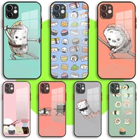 liquid tempered glass case for iphone 13 11 12 mini pro max xs xr x 7 8 6 plus se2 silicone cover protection keep calm eat sushi
