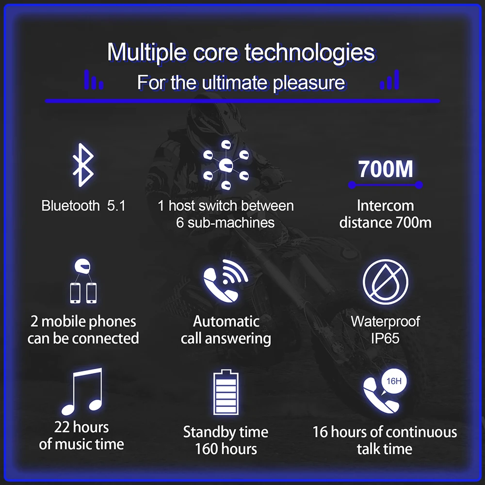 Bluetooth-гарнитура для мотоциклетного шлема 700 м BT V5.0
