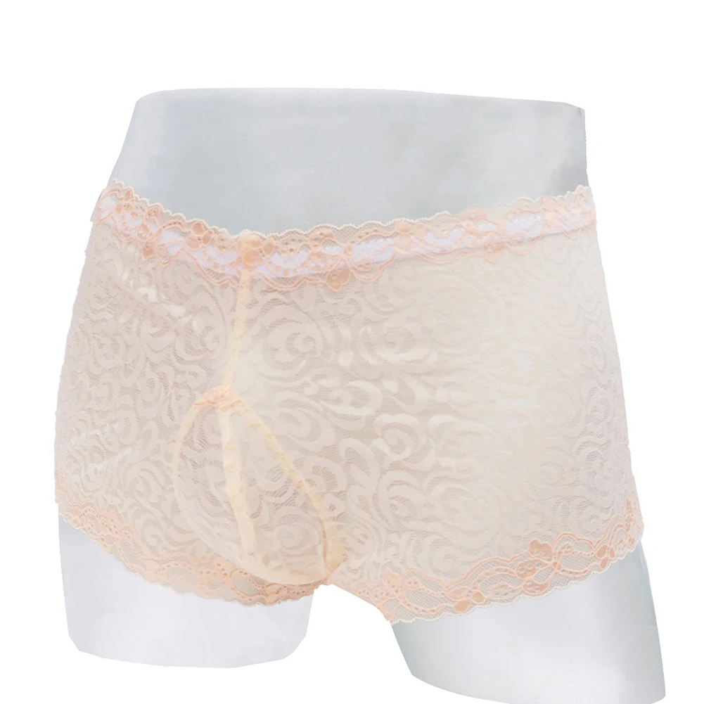 

Men Sissy Lace Lingerie Sexy Shorts Bulge Pouch Panties Clubwear Gay Underwear Sheer Underpants Lace Brim Fancy Panty